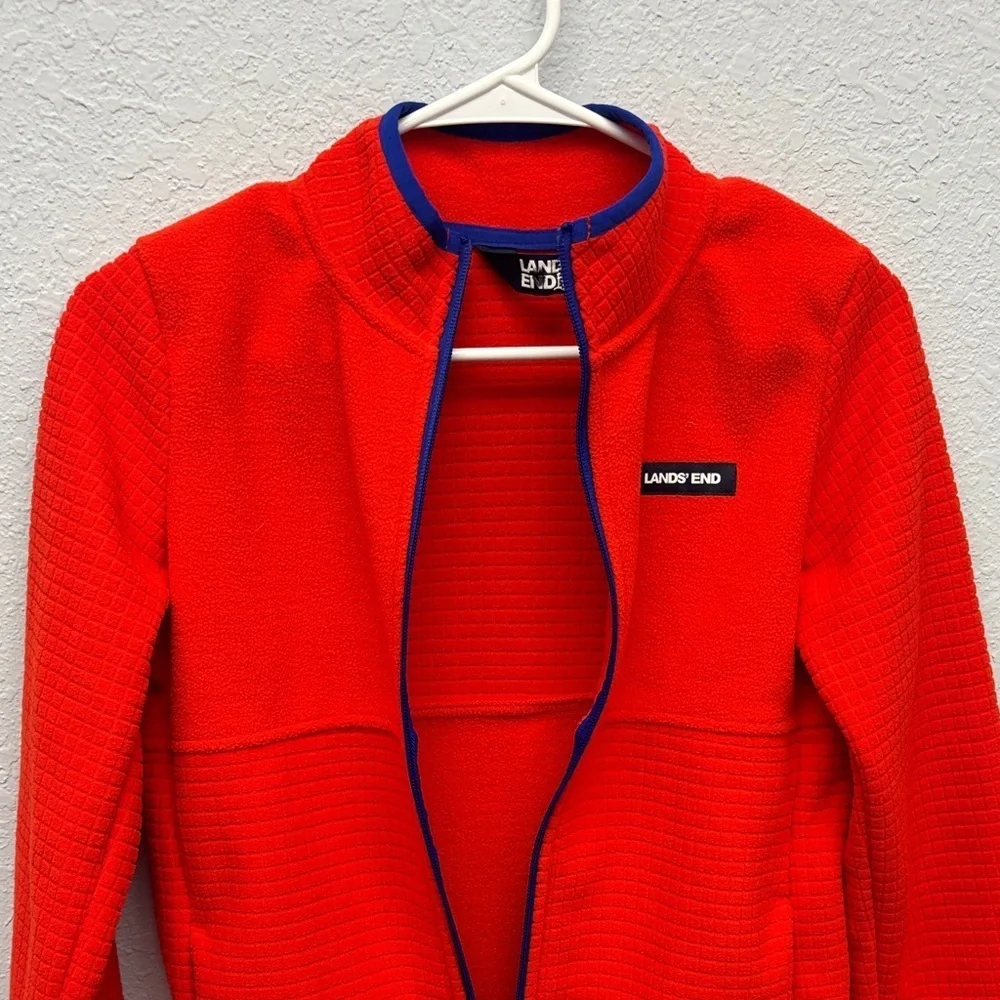 Lands' End HiVis Kids 10-12yo Lightweight Waffle Jacket w Blue Accents, EUC.